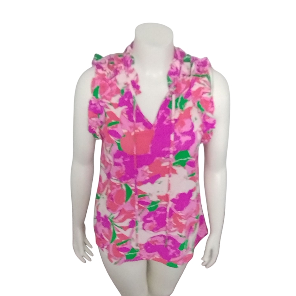 Entro Dopamine Floral Flowy Beachy Womens Size L Ruffled Bohemian Summer Top